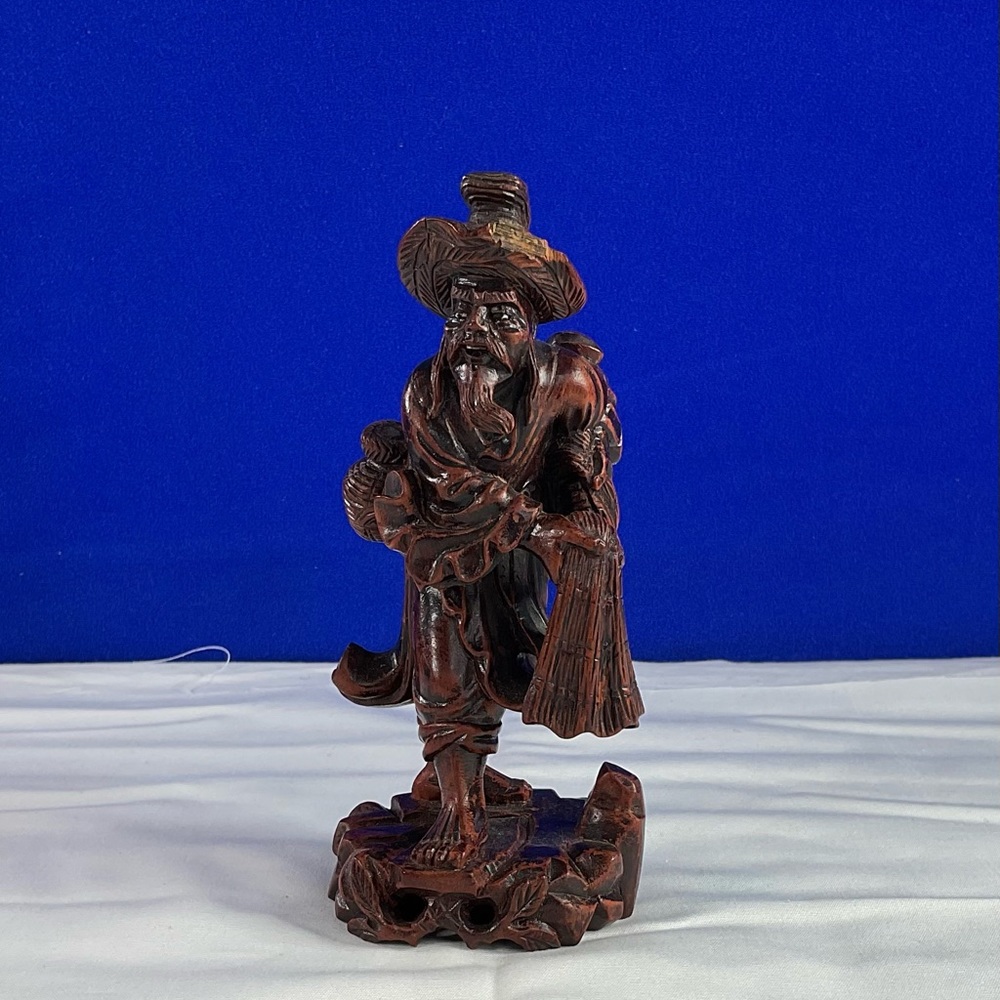 Vintage Asian Hardwood Carved Statue of Man 6.25” Tall